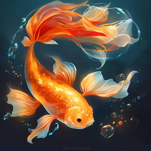 Goldfisch auf dunkelschwarzem Hintergrund