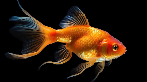 Goldfisch isoliert auf dunkelschwarzem HintergrundGenerative KI