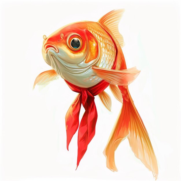 Goldfisch mit roter Schleife, ein geschmücktes Wassergeschöpf, fesselt die Aufmerksamkeit