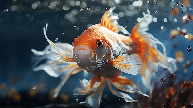 Goldfisch springt aus dem Aquarium, um sich ins Meer zu werfen