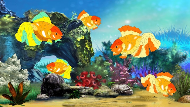 Goldfische schwimmen in einem Aquarium