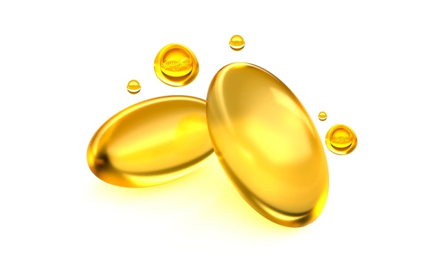 Goldfischöl oder Omega-Vorteile von Pillen verbessern die geistige Gesundheit von Herz, Augen, Knochen, 3D-Rendering