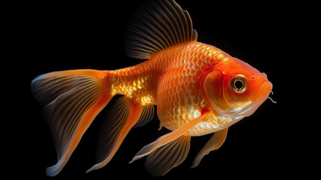 Goldfish aislado en un fondo negro oscuroIA generativa