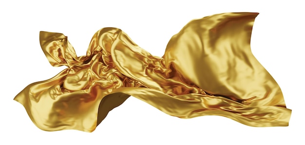 Goldgewebe fliegt im Wind isoliert auf weißem Hintergrund 3D-Render