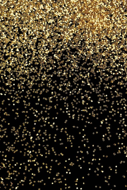 Goldglitter Konfetti Hintergrund. Luxuriöse Silvesterparty. Goldener Staub Hintergrund oder Textur.