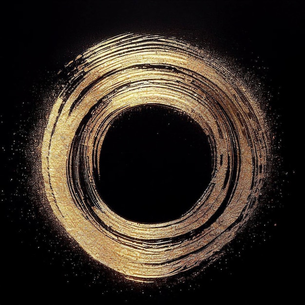 Goldglitter-Pinselstrich-Malerei-Kreis-Klecks-Abstrich. Abstrakter Glanz-Glanz-Fleck auf schwarzem Hintergrund