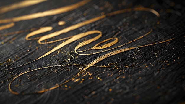 Foto goldkalligraphie mit buchstaben auf schwarzem hintergrund, um ein visuell auffallendes und hochwertiges goldkalligrafie-bild für das markenmarketing zu liefern