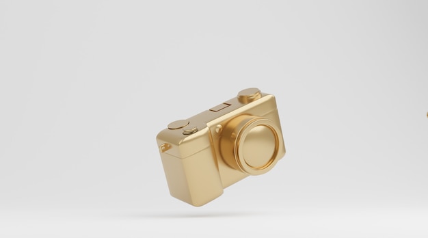 Goldkamera auf weißem Hintergrund, Technologiekonzept. 3D-Rendering