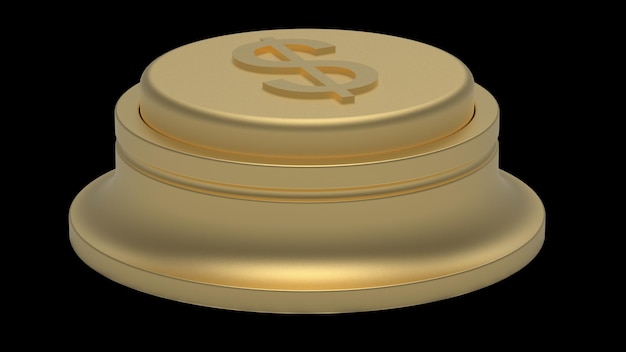 Goldknopf Dollar Geld isoliert 3D-Darstellung golden rendern