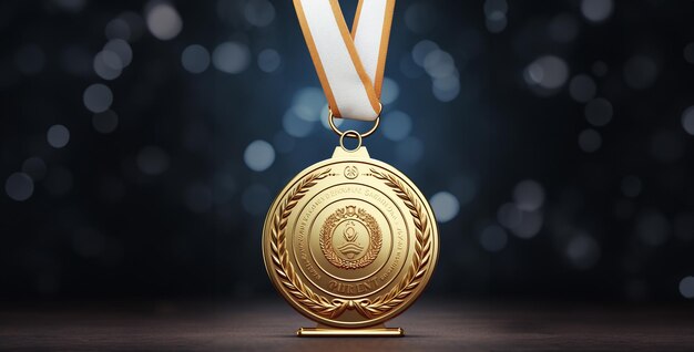 Foto goldmedaille mit schnürsenkel goldmedailla für die meisterschaft 3d-rendering