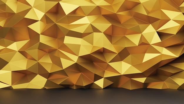 Goldmetallwand Low-Poly-Hintergrund 3D-Rendering