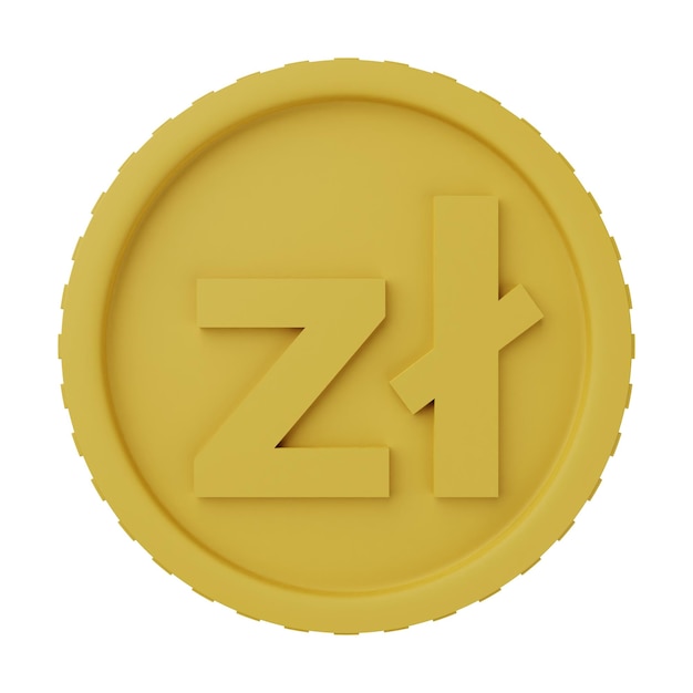 Goldmünze Zloty 3D-Illustration isoliert auf weißem Hintergrund