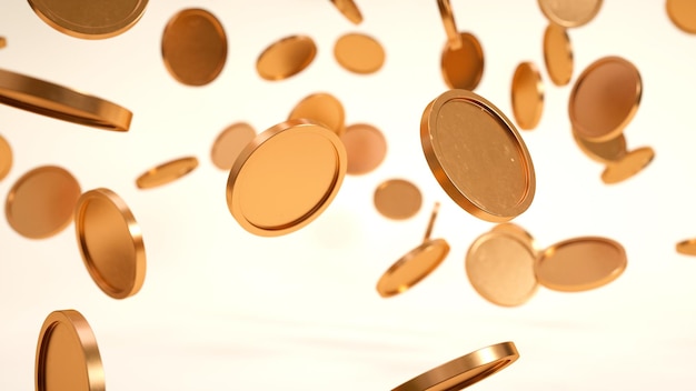 Goldmünzen fliegen in der Luft, gewinnender Hintergrund, großer Gewinn, Casino-Hintergrund - 3D-Darstellung