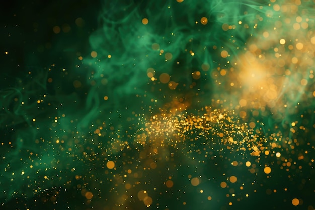 Goldpartikel in grüner Flüssigkeit mit Tiefe der Schärfe