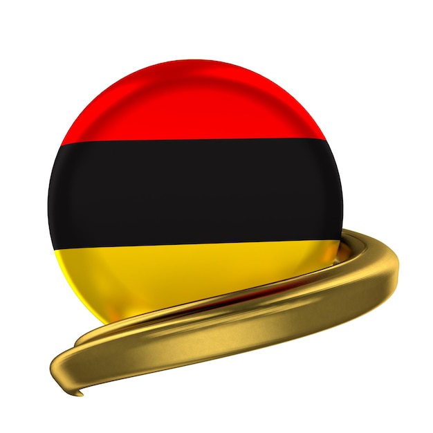 Goldrahmen und Deutschland-Flagge isoliert auf weißem Hintergrund 3D-Rendering