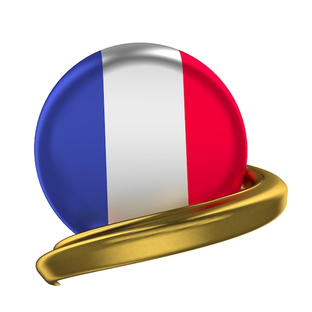 Goldrahmen und französische Flagge isoliert auf weißem Hintergrund 3D-Rendering