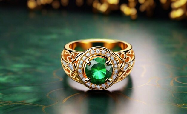 Goldschmuck goldener Ring mit einem grünen Nephritis-Klingel auf weißem Hintergrund