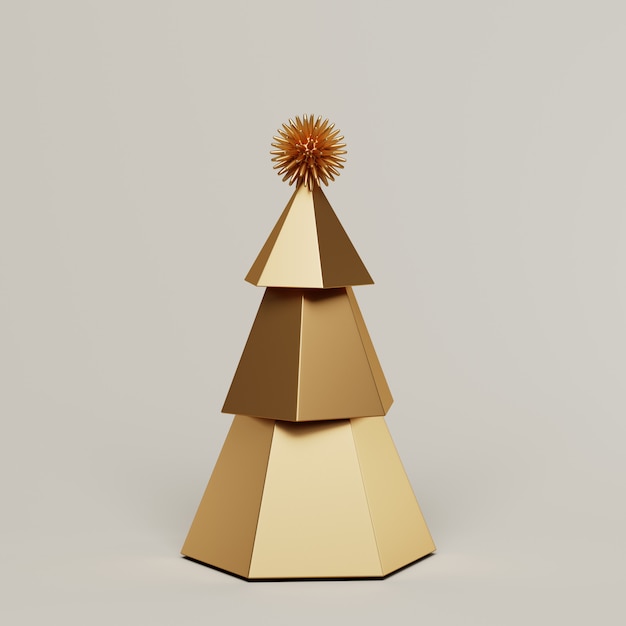 Goldweihnachtsbaum mit Dekoration auf die Oberseite auf Elfenbein 3d übertragen