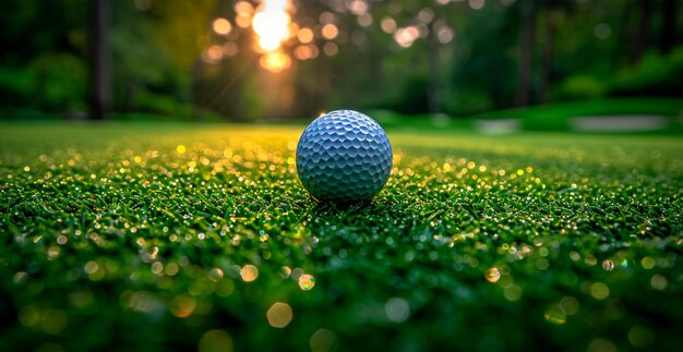 Golfball auf einem perfekten grünen Rasen, KI-generiertes Bild