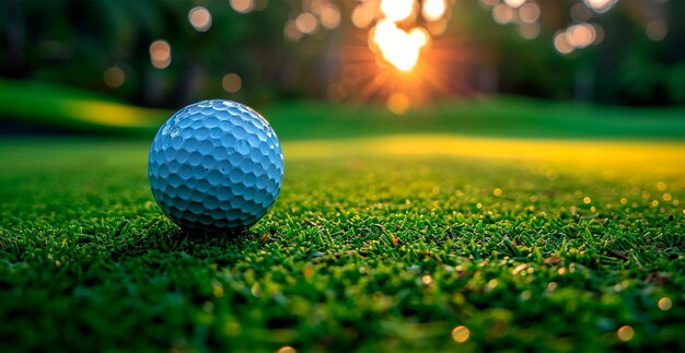 Golfball auf einem perfekten grünen Rasen, KI-generiertes Bild