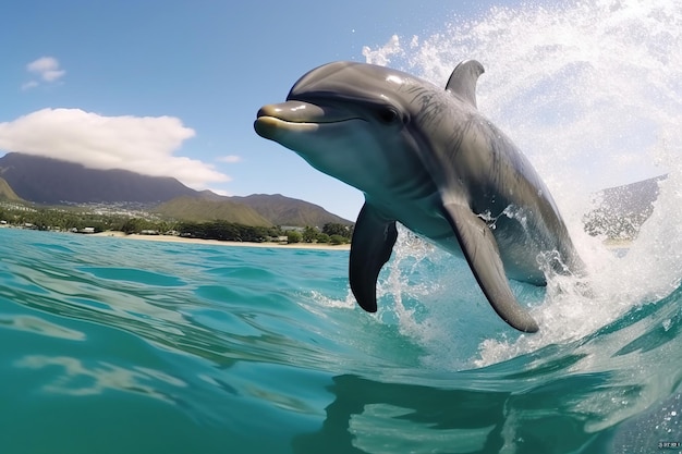 Foto golfinho a saltar da água generativo ai