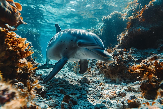 golfinho marinho nadando no mar profundo