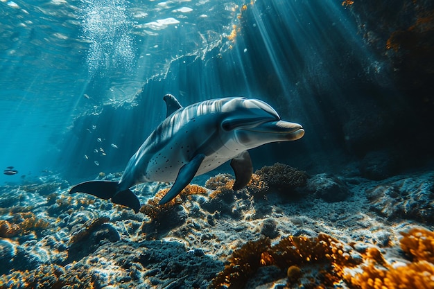golfinho marinho nadando no mar profundo