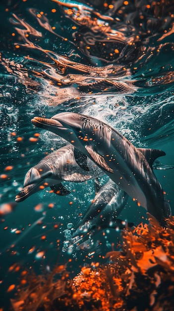 Golfinhos a nadar no oceano