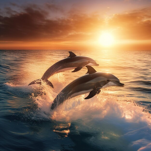 golfinhos a nadar num oceano turquesa