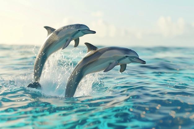 Golfinhos brincalhões saltando em águas cristalinas