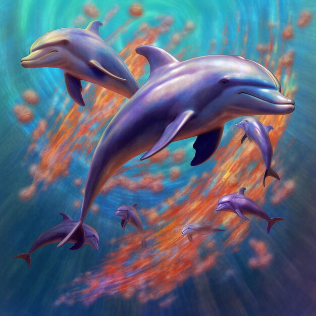 Golfinhos nadando no oceano com muitas geléias generativas ai