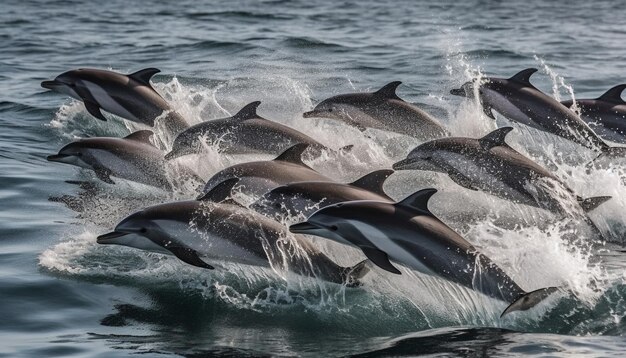 Golfinhos pulando baleias violando a alegria da natureza gerada pela IA