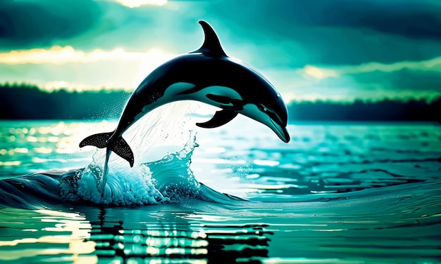 Golfinhos saltando da água exibem uma bela vida selvagem