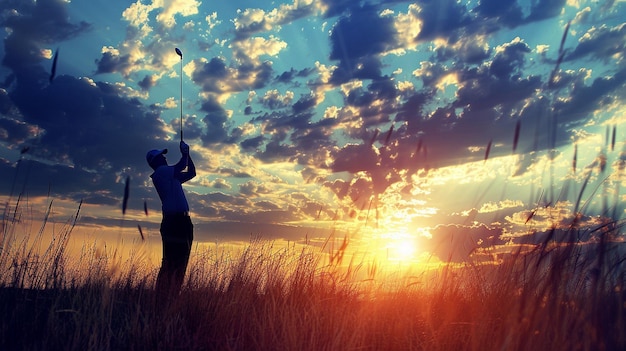 Golfista profesional en el atardecer