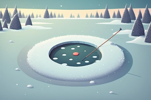 Golfloch in der verschneiten Landschaft Generative KI