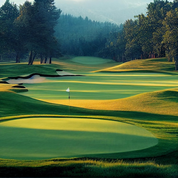 Golfplatz Landschaft Golfplatz Hintergrund mit grünem Gras an einem sonnigen Tag