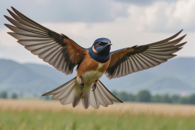 una golondrina de granero con las alas extendidas