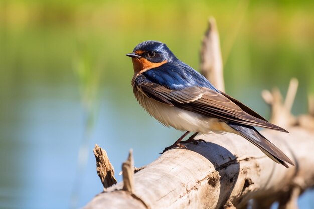 Foto la golondrina hirundo rustica se encuentra en una rama seca