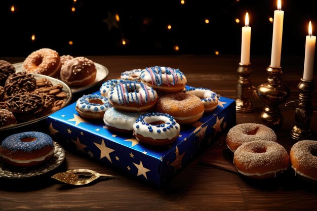 Foto las golosinas de hanukkah en la mesa de la habitación