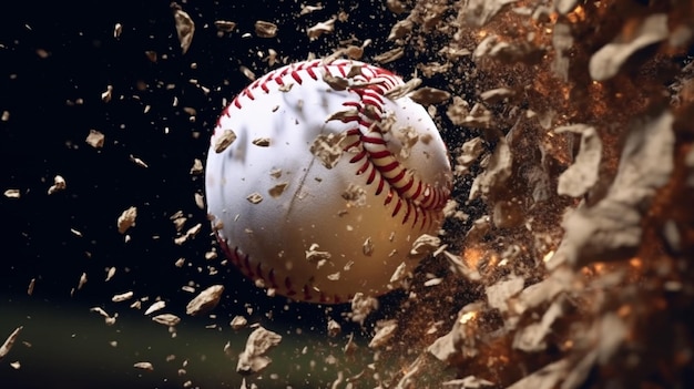 Golpe de béisbol con la pelota desintegrándose