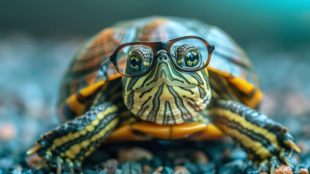 Golpear a una tortuga verde con gafas muestra su personalidad en el estudio