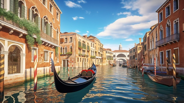 Una góndola flota por un canal en Venecia.