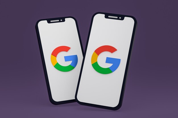 Google-Symbol auf dem Bildschirm Smartphone oder Handy 3D-Rendering