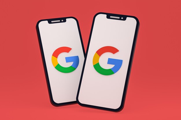 Google-Symbol auf dem Bildschirm Smartphone oder Handy 3D-Rendering