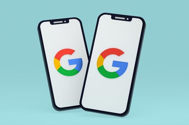 Google-Symbol auf dem Bildschirm Smartphone oder Handy 3D-Rendering