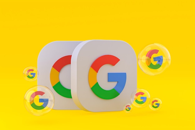 Foto google-symbol auf dem bildschirm smartphone oder handy 3d-rendering