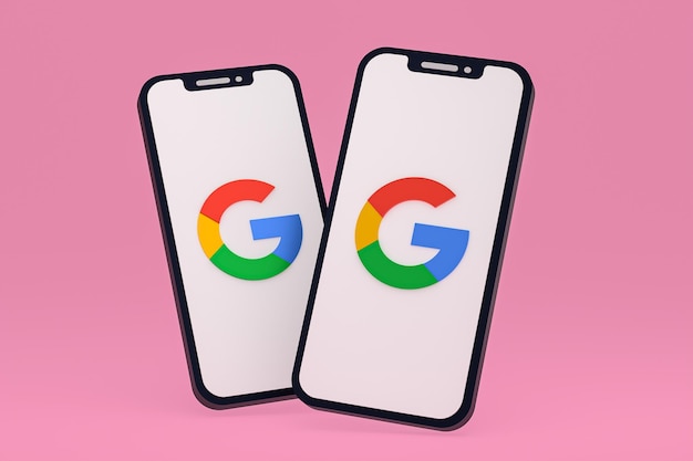 Google-Symbol auf dem Bildschirm Smartphone oder Handy 3D-Rendering