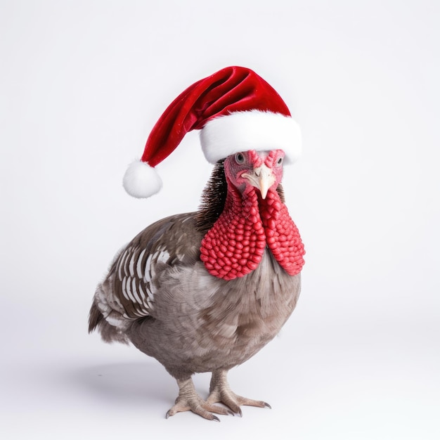 Foto gordo pavo navideño con gorro de papá noel