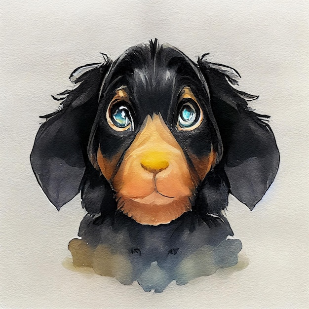 Gordon Setter. Entzückender Hündchen. Aquarellillustration mit Farbflecken. Alle Hunderassen