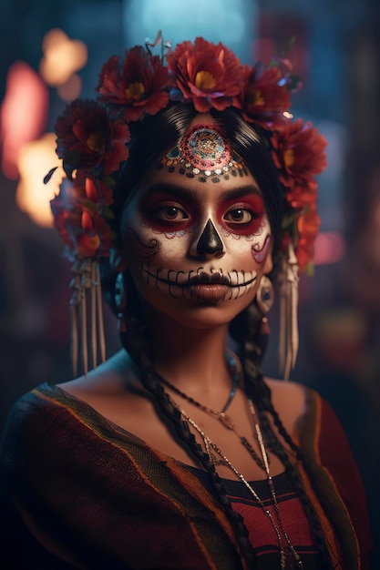 Gorgeous Day of the Dead Catrina Un impactante retrato mexicano AI generativa